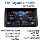 Автомагнитола 4G, Автомобильный мультимедийный видеоплеер с 4 + 64 Гб DSP, на платформе Android 9,0, с экраном 2020 дюйма, Wi-Fi, для Toyota Corolla 2019, 2018, 10,1, типоразмер 2 din