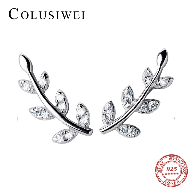 Colusiwei стерлингового серебра 925 блестящие листья серьги со шпилькой для женщин