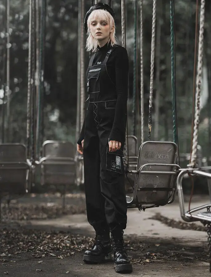 Панк рейв женские готические прямые свободные подтяжки брюки карго PK-324XC |