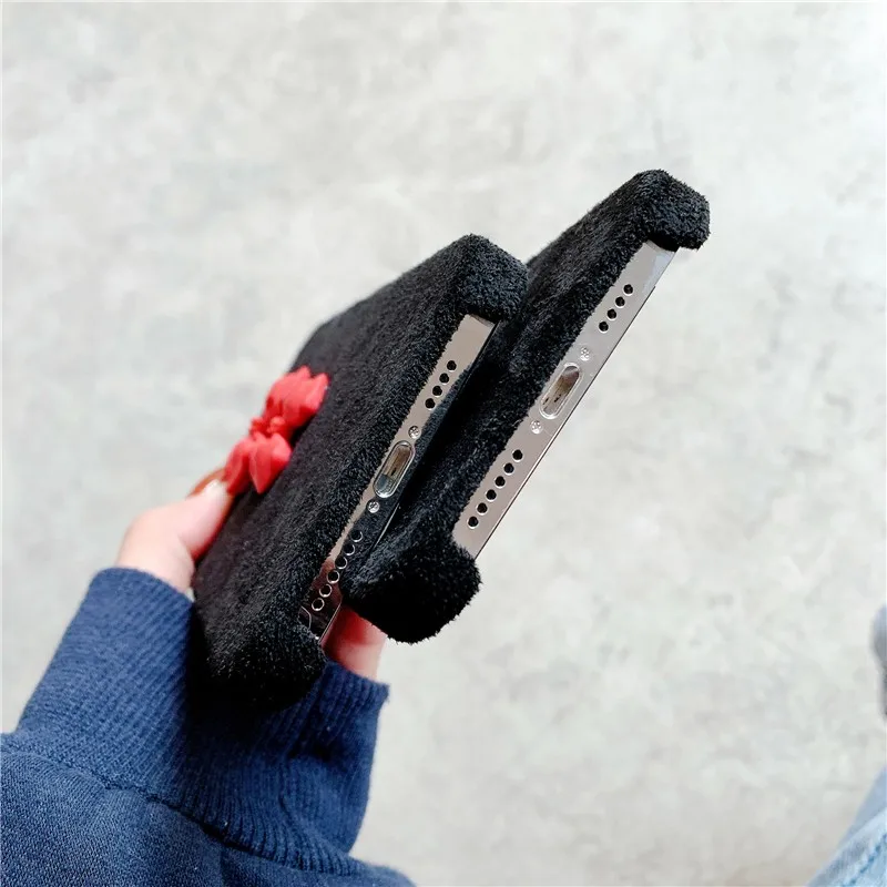 

Luxury Cute 3d Bowknot Winter Plush Female Soft Case For Iphone 11 12 Pro Max Mini 7 8 Plus Xr X Xs Max Se 2 Phone Cover Fundas