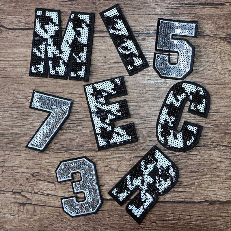 

Camouflage Pattern Letters Numbers Sequins Icon Embroidered Applique Patches For Clothes DIY Iron on Badges on the Backpack