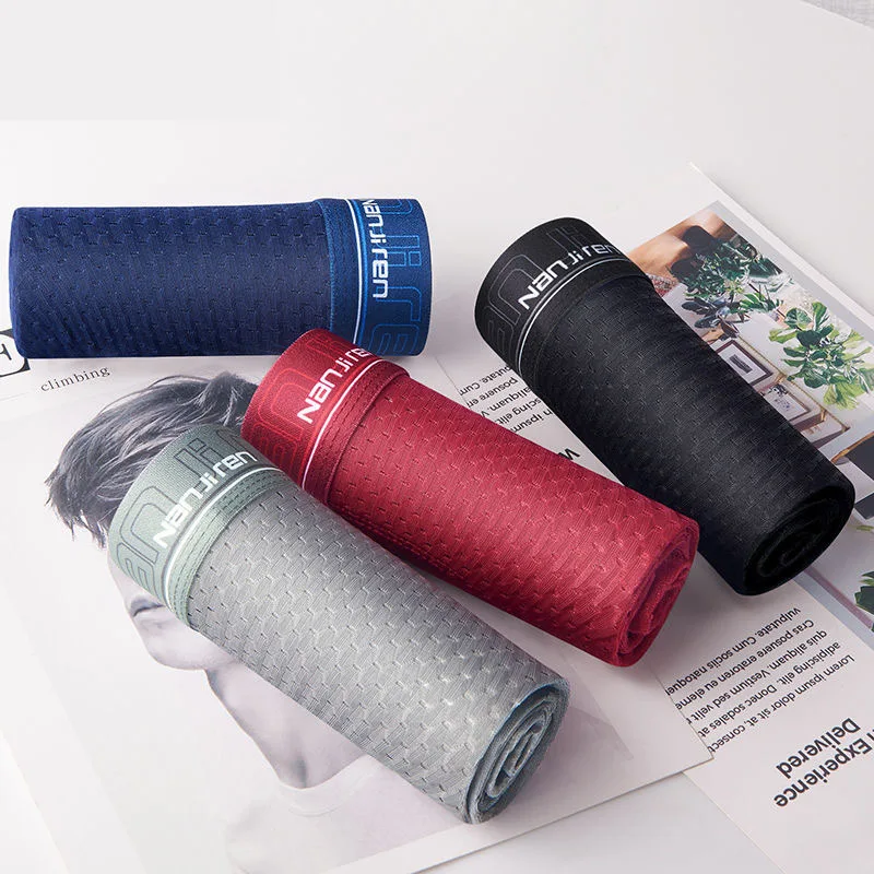 4pcs/Lot  Summer Ice Network Mesh Men Underwear Man Boxer  Breathable Sexy Youth Boxer Four shorts Cosy Bamboo Ventilate Shorts