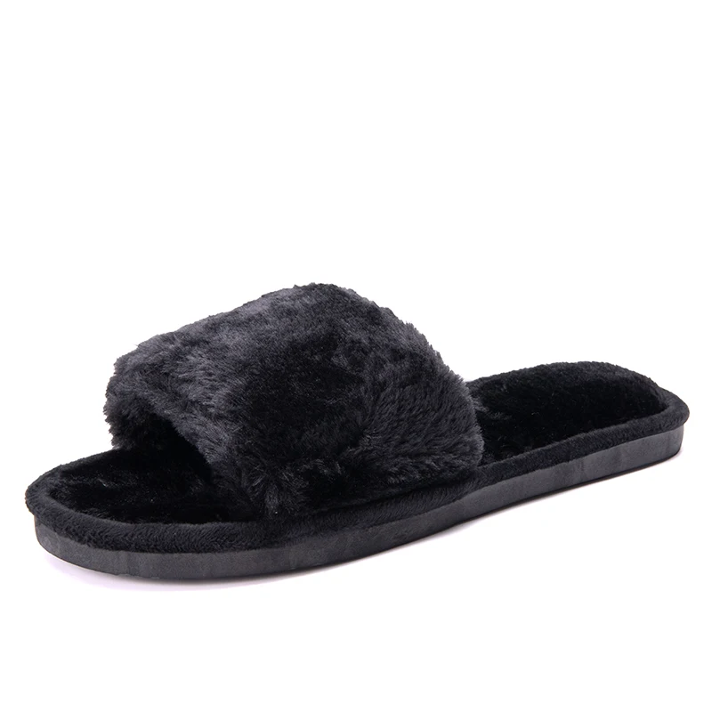 Chaussure Femme 2021 Winter Women Faux Fur Slippers Warm Fluffy Furry Cross Strap Home Indoor Shoes Footwear House Non Slip