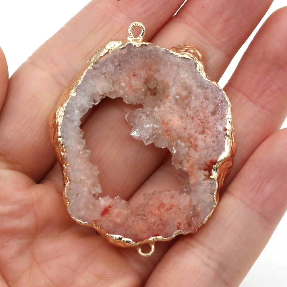 

1Pcs Natural Stone Crystal Druzy Connector Pendants Necklace Bracelet Accessories for Charm Jewelry Making Women Gift