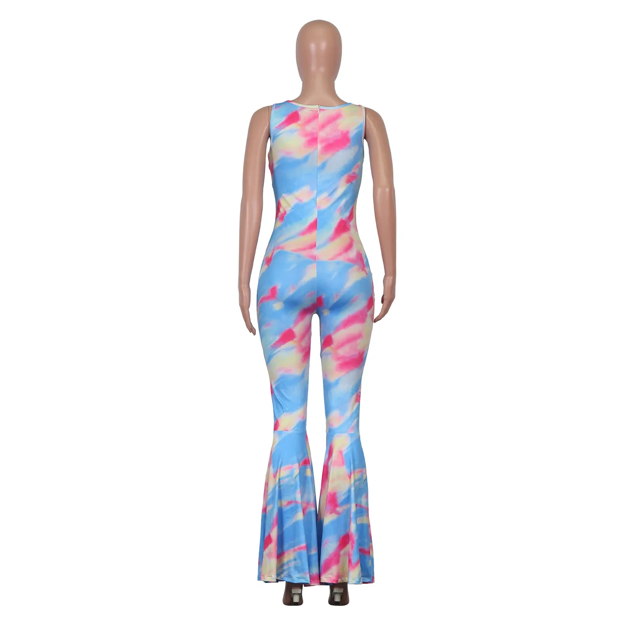 

Cutubly Sleeveless Sexy Jumpsuits for Women Tie-Dye Print Jumpsuits Romper 2020 Summer Women Boot Cut Playsuit Club Party Outfit