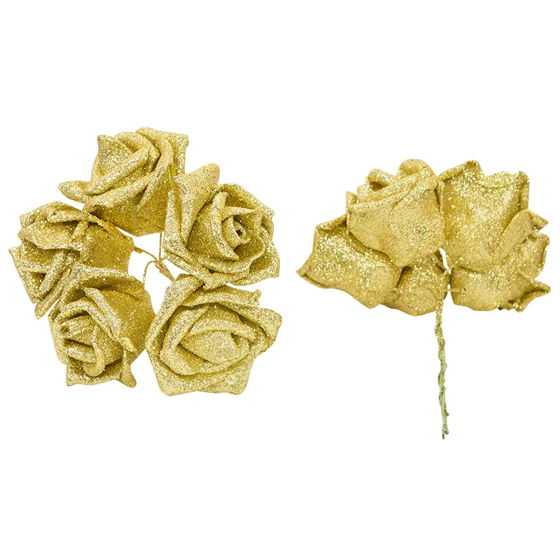 

10pcs 5.5cm Glitter Rose Heads Artificial Foam Flowers For Wedding Decoration DIY Gold Red Floral Bouquet Christmas Decor Roses