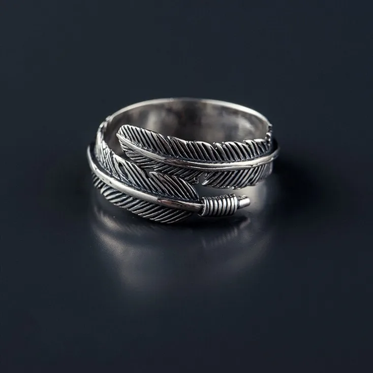 

Vintage Silver Plated Women's Ring Personality Feathers Arrow Adjustable Opening Rings for Men Punk Jewelry Party Gifts