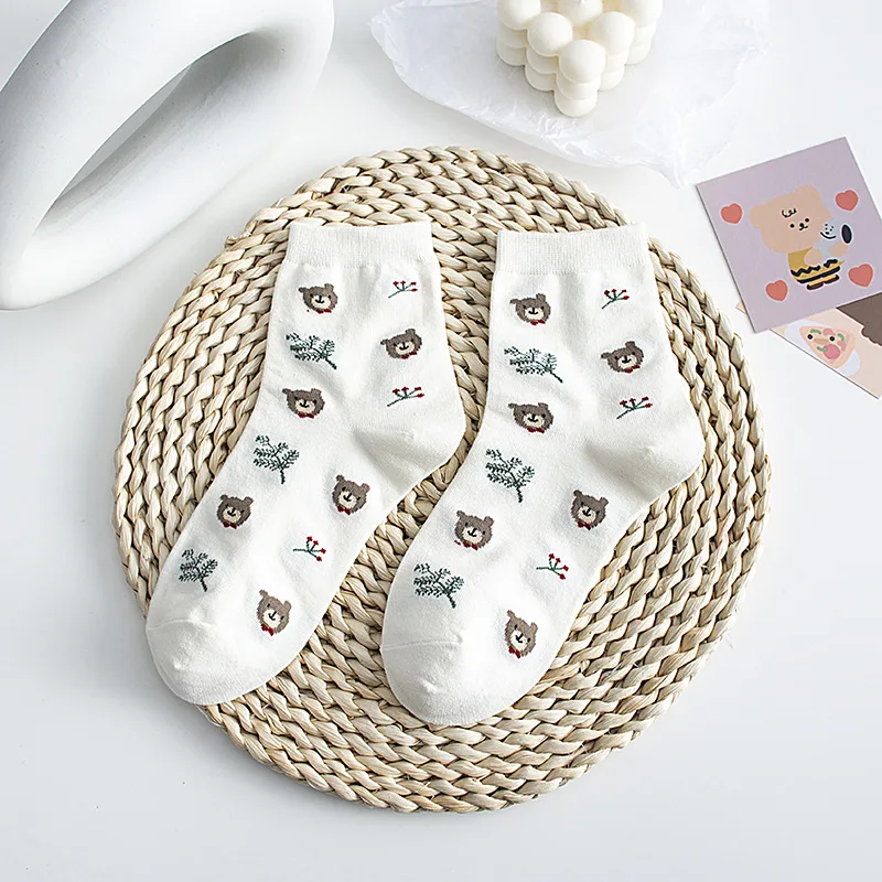 5 Pairs Socks Ruffles Autumn Squirrel Cotton Design High Quality Kawaii Lolita Seersucker Edge Style Girl Women's Socks Cute Set