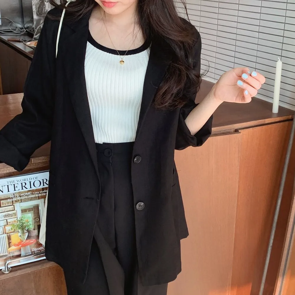 

Casual Loose Minimalist Blazer Women 2021 Summer Long Sleeve Thin Female Coats Casual Vintage Cotton And Linen Blazers Woman
