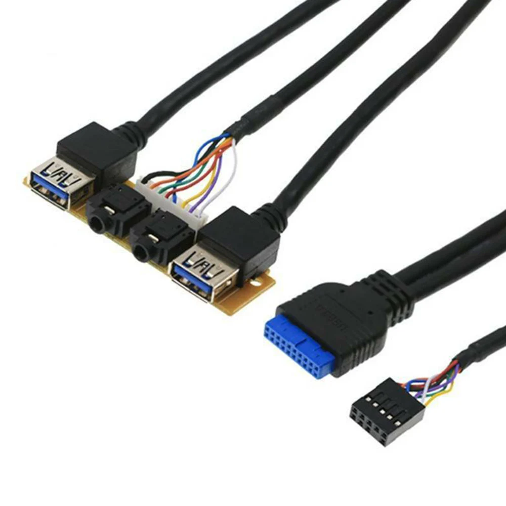 

USB Front Panel Cable 2 X USB3.0+HD Audio Jack Ports DIY Computer Chassis Front Audio Baffle Case Extension Wire For PC Desktop