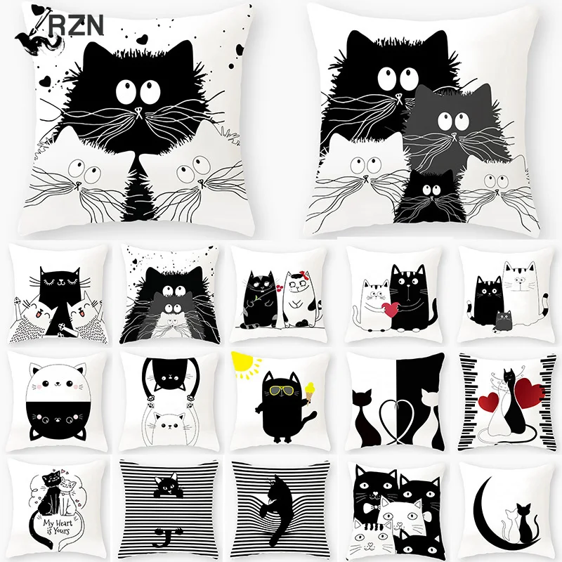 

Funny Cute Black Lover Cat Pillowcase Cushion Cover 45*45 Polyester Pillow Cover Sofa Car Home Decor Room Decoration