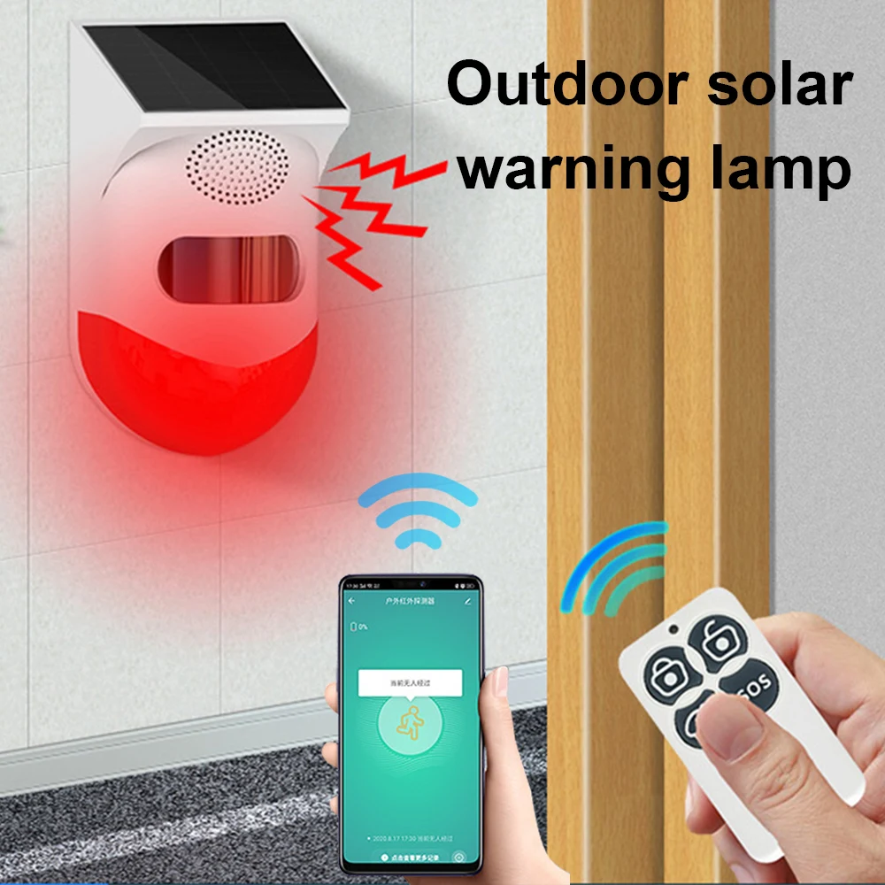 

Smart Wifi Solar Infrared Detector Outdoor Solar Siren Wireless Light Siren Motion Sensor Detector for Home Garden Yard Outdoor