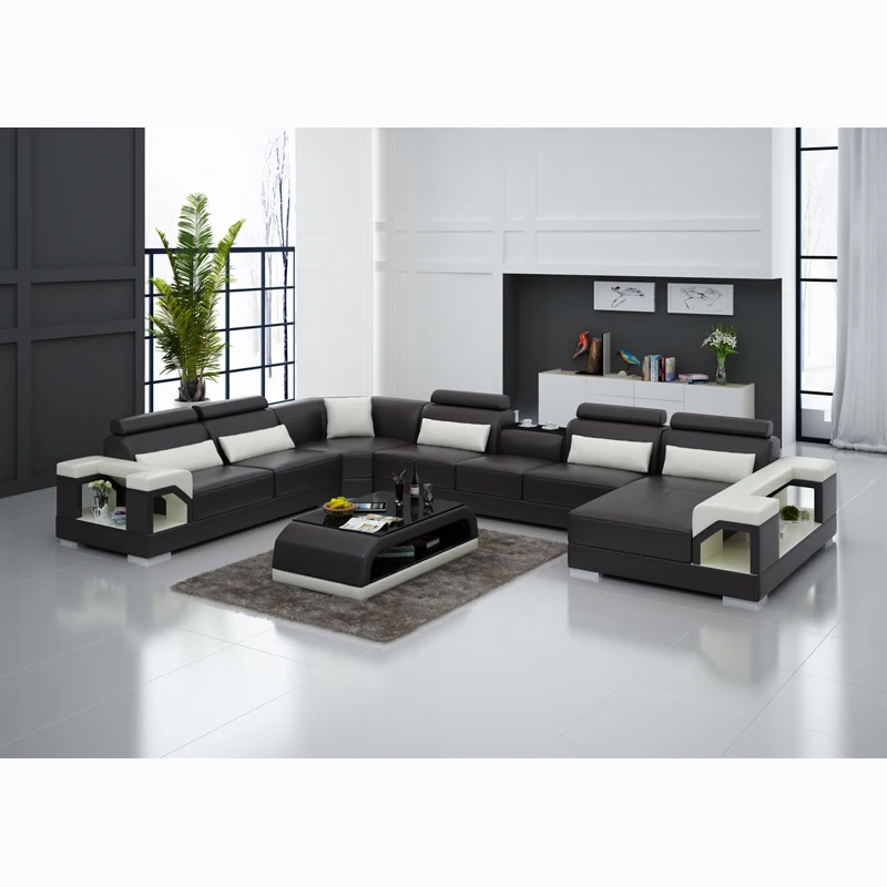 Современный кожаный диван для гостиной с шезлонгом | Мебель