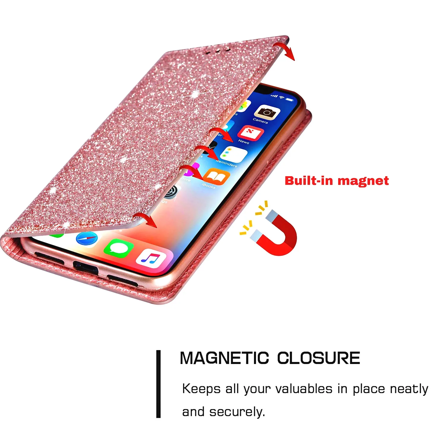 Блестящий кожаный магнитный флип-чехол для IPhone X Xr Xs 11 pro Max Bling кошелек держатель для карт Обложка для книги для IPhone 8 7 6 6s Plus