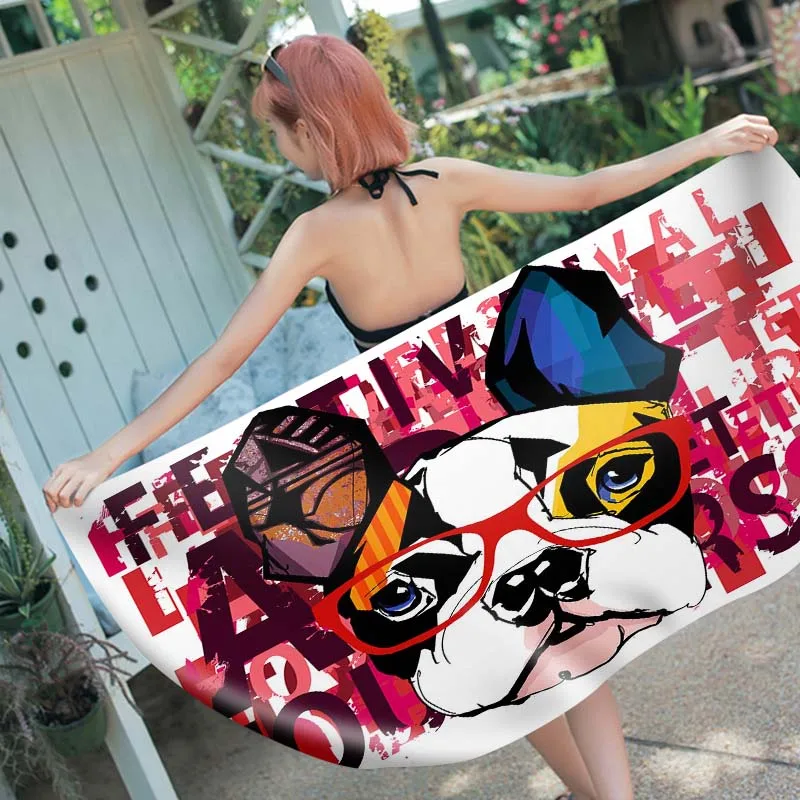 

Прямоугольное пляжное полотенце для очков, собак, кисточки, цветы, полотенце для душа из микрофибры для взрослых, коврик для пикника, йоги, п...