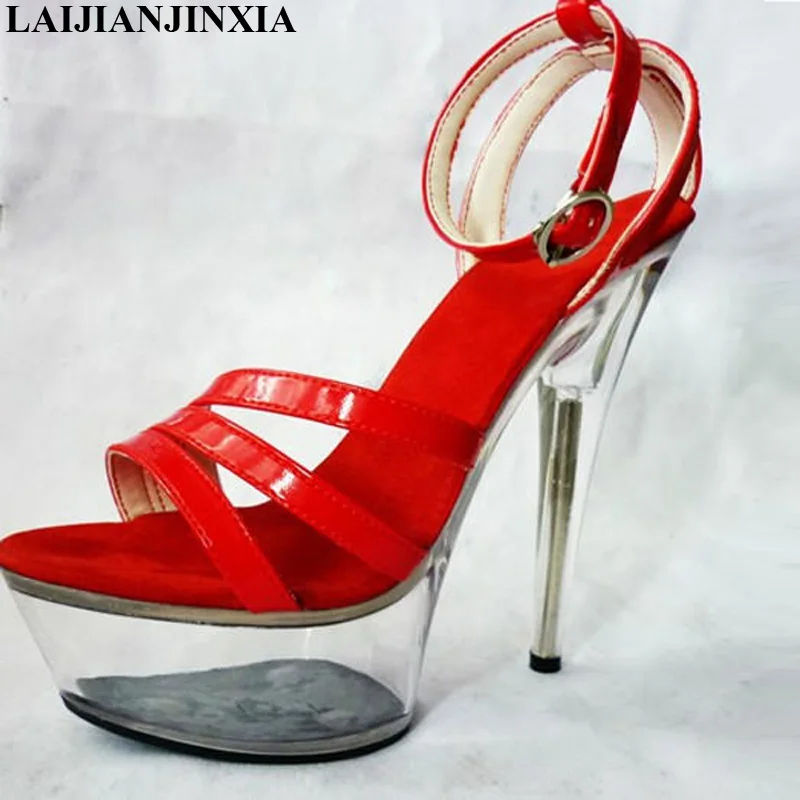 

New Sexy Lady 15cm Dance Party Shoes High Heels Transparent Platform Dancing Shoes Sandals Design Pole Dance Shoes