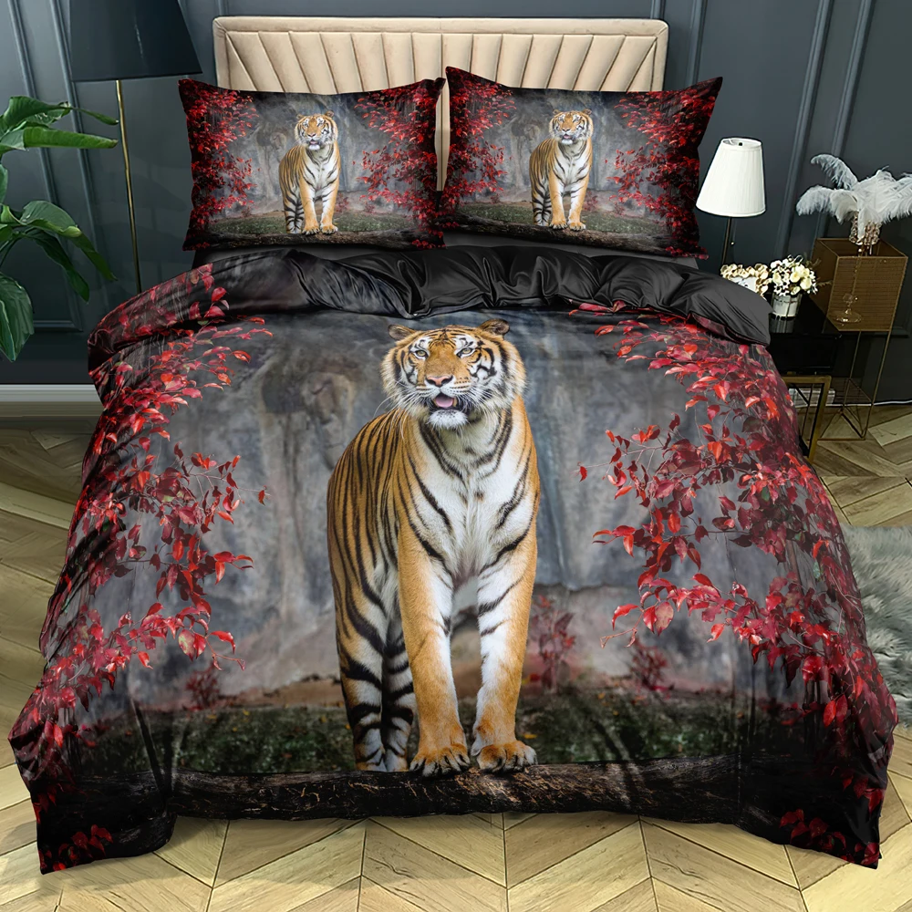 

Tiger Duvet Cover Set Bed Linen 200x200cm Quilt Shell Pillow Cases Single Double Size Animal bedding Sets Design Custom for Home