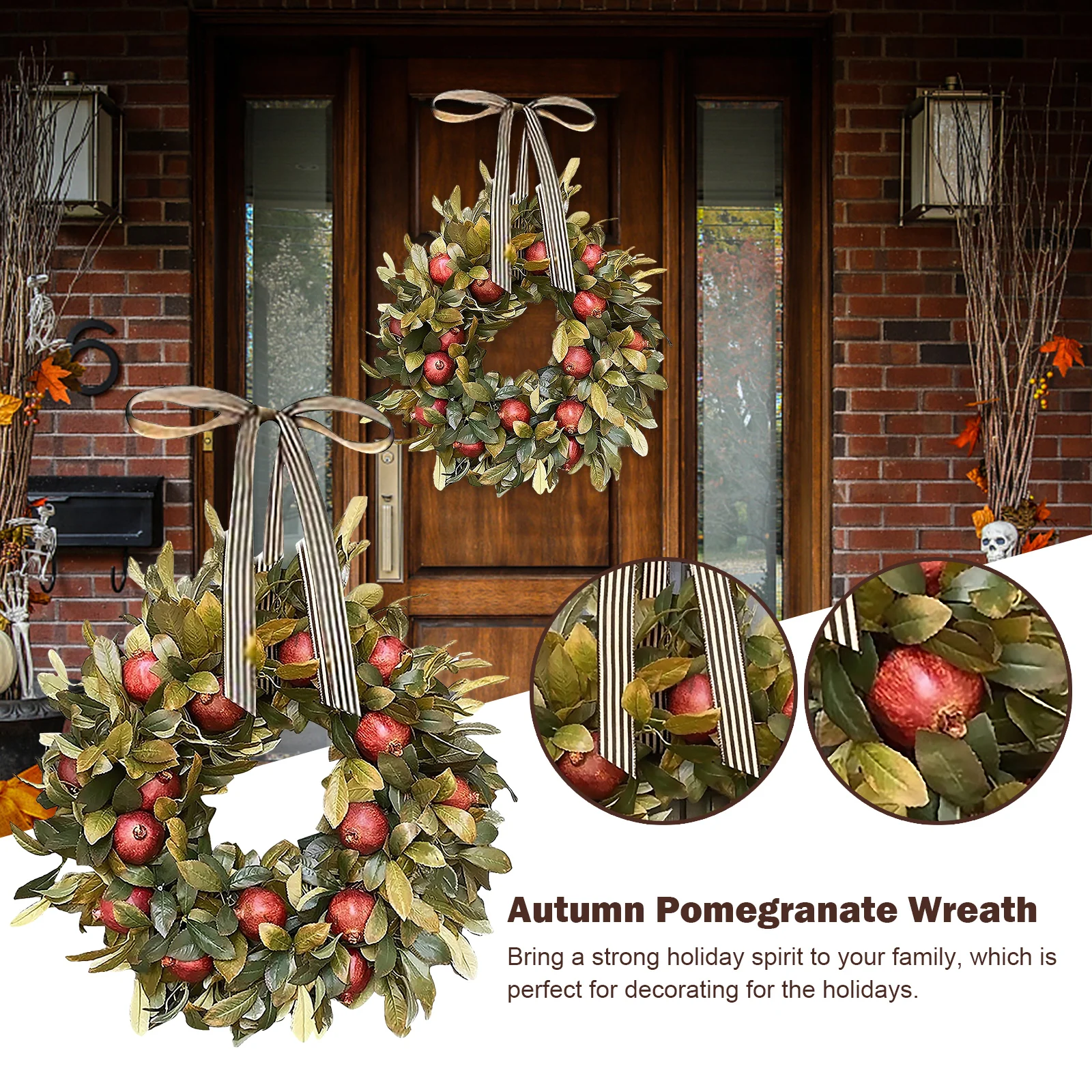 

Autumn Pomegranate Wreath Rattan Ring Artificial Flowers Garland Pendant Home Decoration Supplies Photography Props