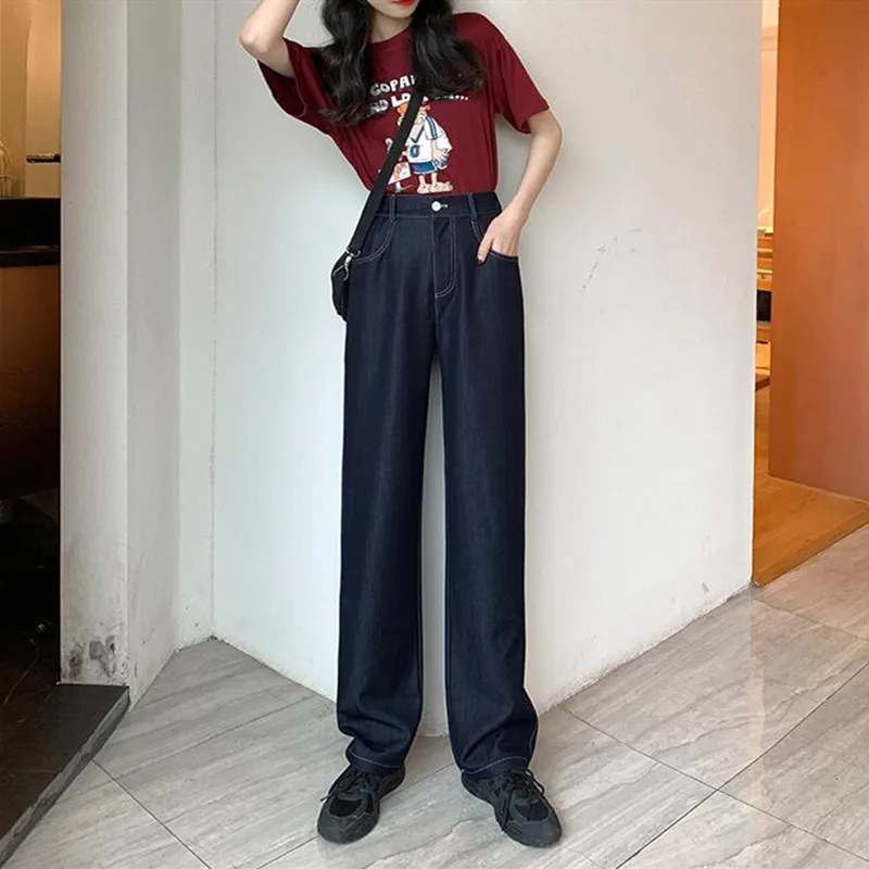 

Woman Jeans High Waist Clothes Wide Leg Denim Clothing Blue Streetwear Vintage Quality Straight Pants