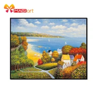 cross stitch kits embroidery needlework sets 11ct water soluble canvas patterns 14ct landscape painting seaside town ncms034