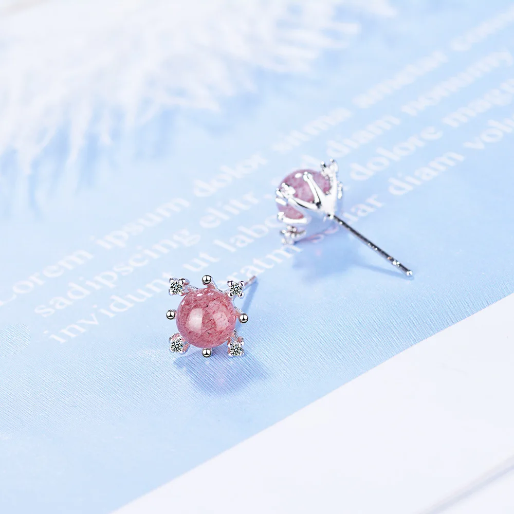 New Arrival Strawberry Crystal Moonstone Snowflake Stud Earrings top quality For Women Zircon Brincos Bijoux | Украшения и