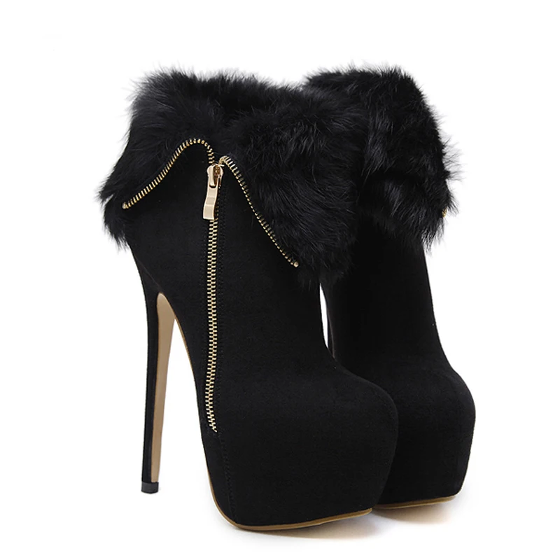 Platform Boots with fur Fashion Thin Heels Ankle Boots Women High Heels Autumn Winter Woman Shoes sexy boots platform YMA410