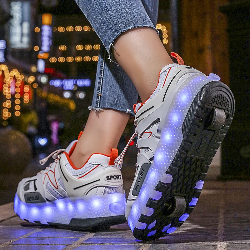 Size 28-40 Glowing Sneakers with Charging Switch Light Wheels Woman on for Girls Roller | Детская одежда и обувь