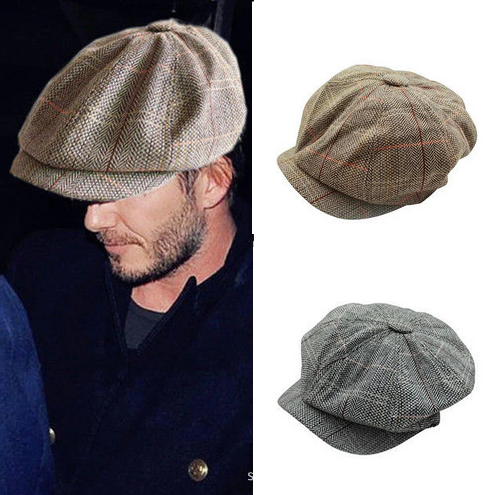 Зимняя кепка газетчика в елочку мужская клетчатая на плоской подошве Кепка стиле