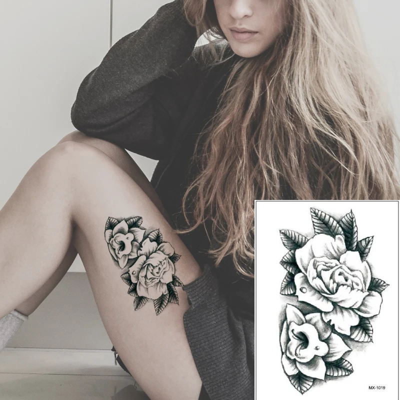 Черный цветок Водонепроницаемая временная татуировка наклейка крутая