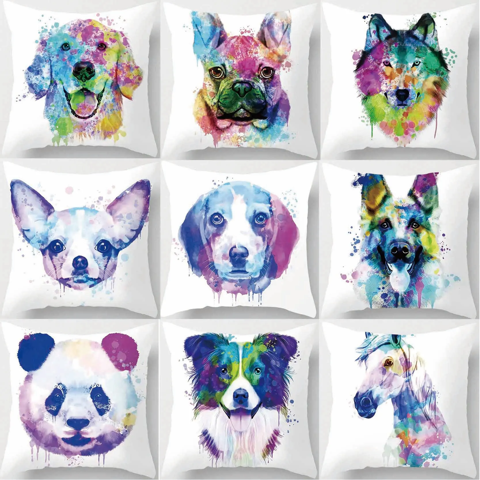 

Colorful Animal Head StickerSquare Pillowcase for Home Decoration, Car Sofa Cushion Cover45cm*45cm