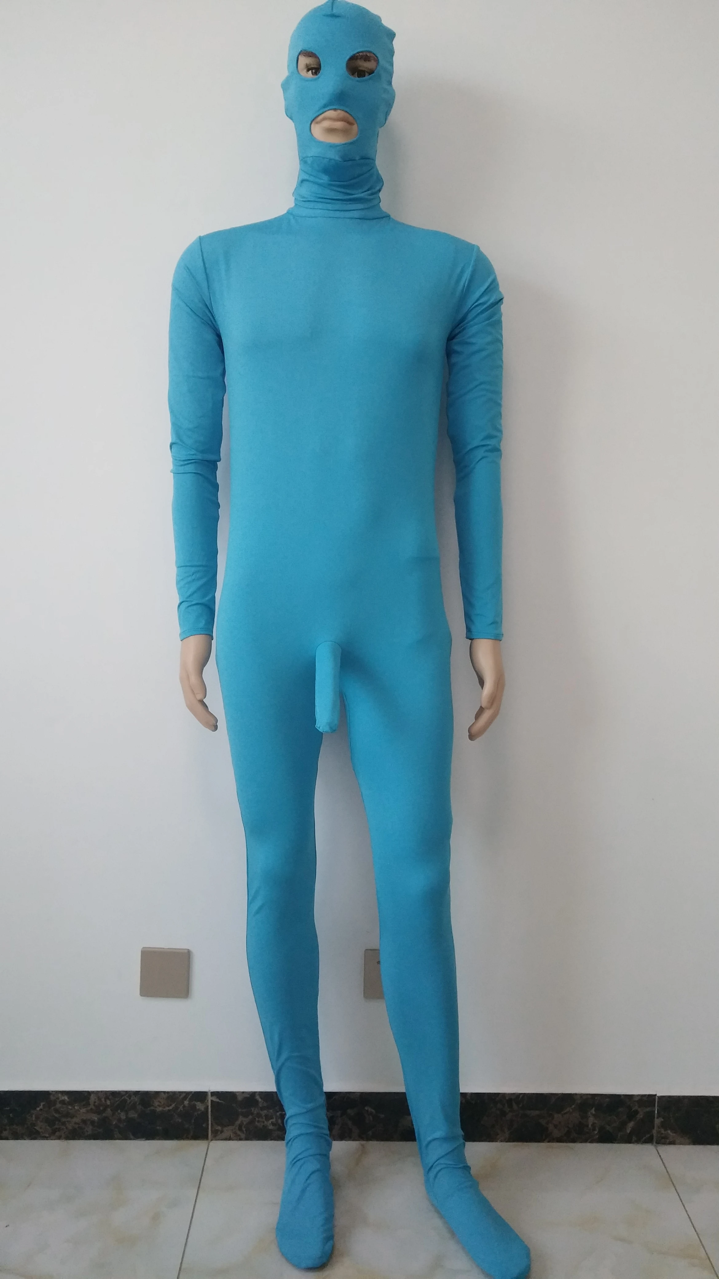 Новый соблазнительный мужской комбинезон кошка цвета озера синего из спандекса
