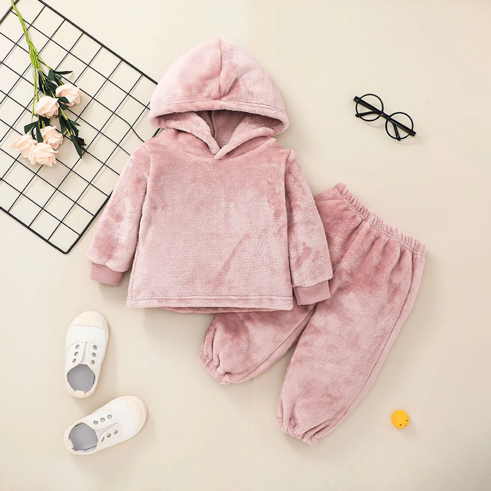 

2PCS Newborn Baby Boys Girl Clothes Sets Winter Casual Flannel Plush Hooded Tops Pants Clothing For Girls Infant Outfits 3-24M