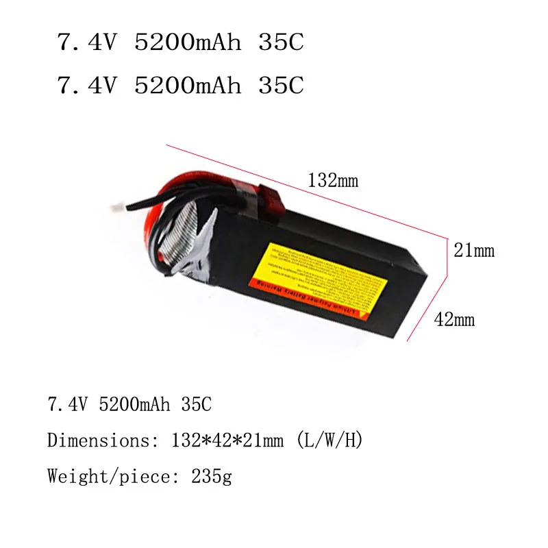 7 4 V 5200mAh 35C 2S литий полимерный аккумулятор (2 упаковки) XT60 запасные части для