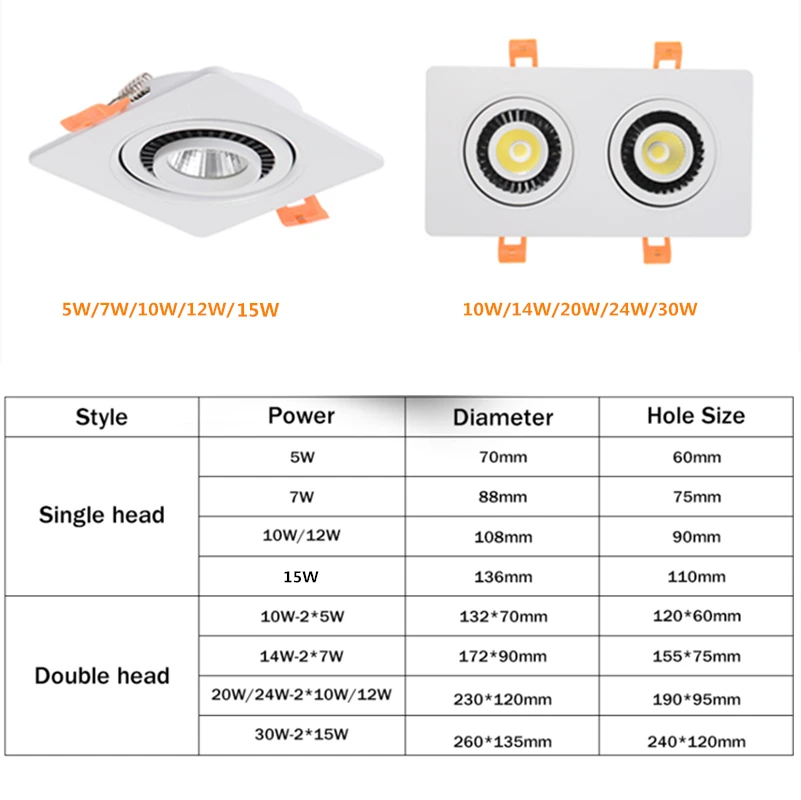 Приглушаемый светодиодный светильник один/двойной точечный встраиваемый