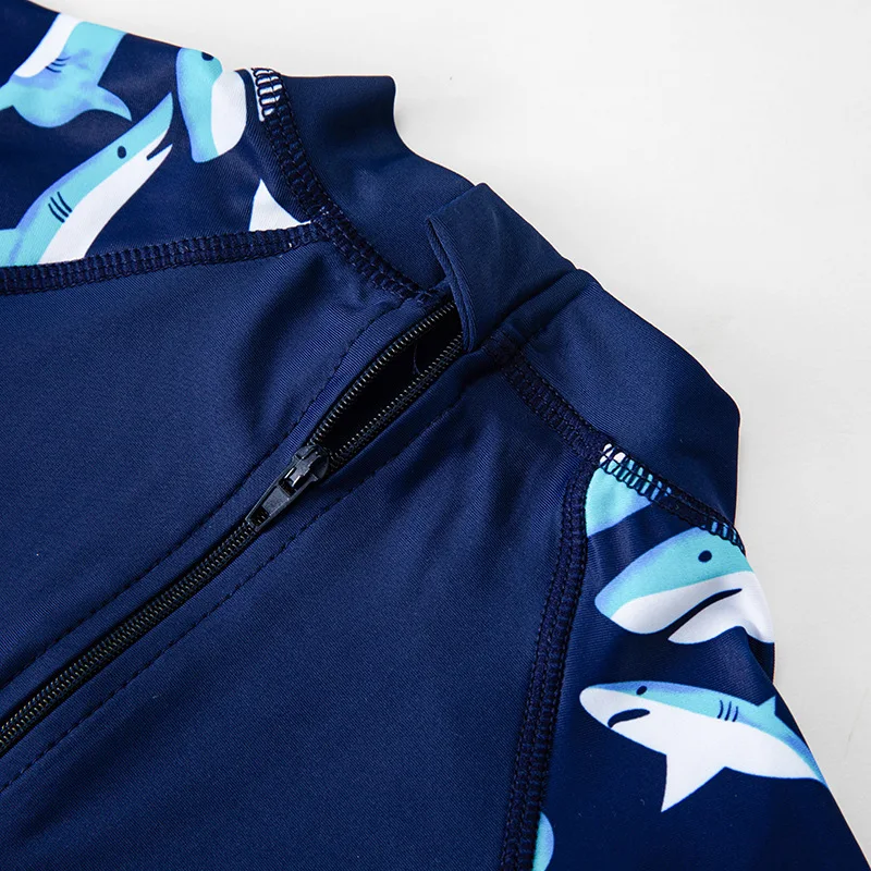Swimsuit Boy Shark Print Swimming Bathing Suit Boy One Piece Summer Anti-UV Long Sleeve Children's Swimwear Beach Wear Kids