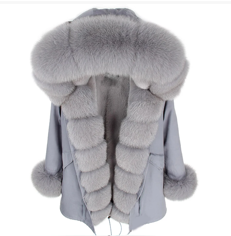 

Jacke Coat Real Fox Fur Collar Cuff Hooded Coat Winter Jacket Short Parka Long Camouflage Clothing 2020 Natural Length Thickness