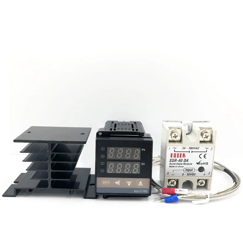 black set3 REX-C100 цифровой PID регулятор температуры Термостат SSR выход+ Max.40A SSR реле+ K термопары зонд высокое качество RKC - Цвет: black set3