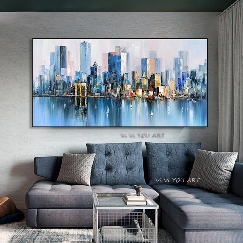 

100% Handmade Abstract The Shadow of City Canvas Painting Nordic Modern Canvas Art for Living Room Fashion Wall Picture Poster