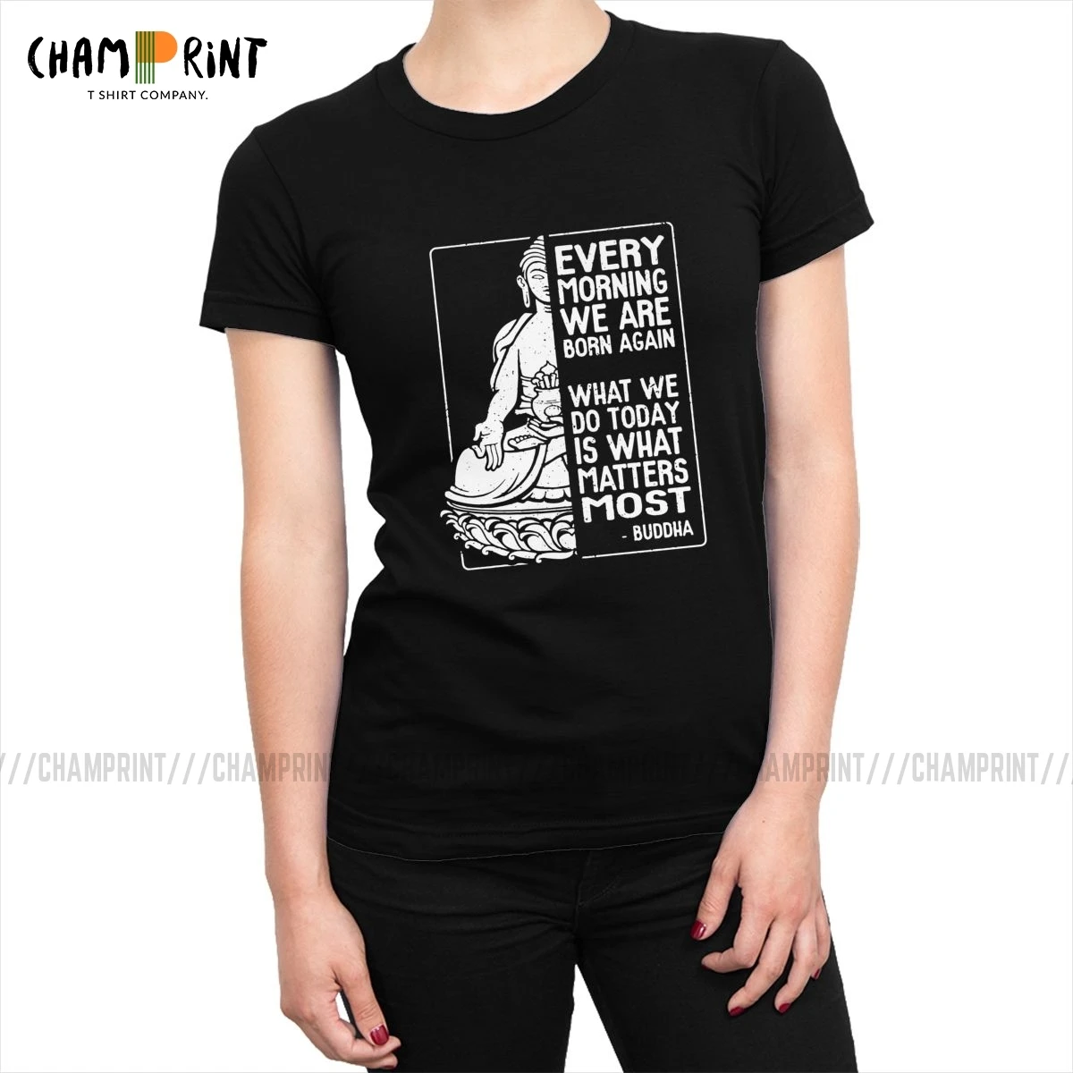 Цитата Будды каждое утро мы родились снова женские футболки Йога Фитнес модная
