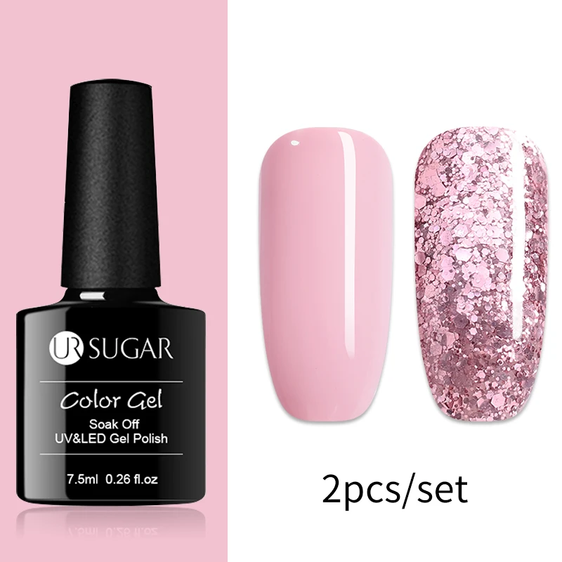Ur Sugar 7,5 мл розовое золото блестящий Гель-лак для ногтей розовый Цвет гель-блестки для ногтей искусство замочить от УФ-гель-лака УФ светодиодный - Цвет: Set 1