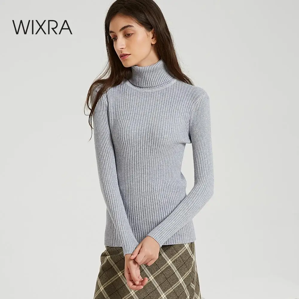 

Wixra Women Solid Knitted Sweaters And Pullovers Autumn Winter Turtleneck Basic Pull Must Have Tops Womens Clothing
