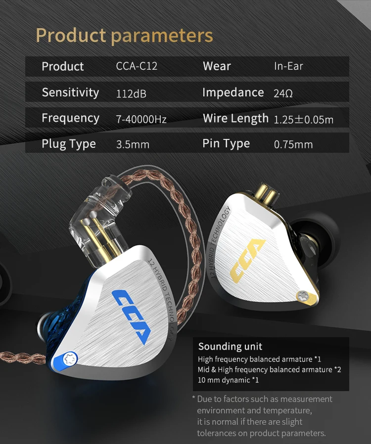 CCA C12 металлическая гарнитура 5BA+ 1DD гибридные 12 единиц HIFI бас наушники в ухо монитор наушники шумоподавления наушники