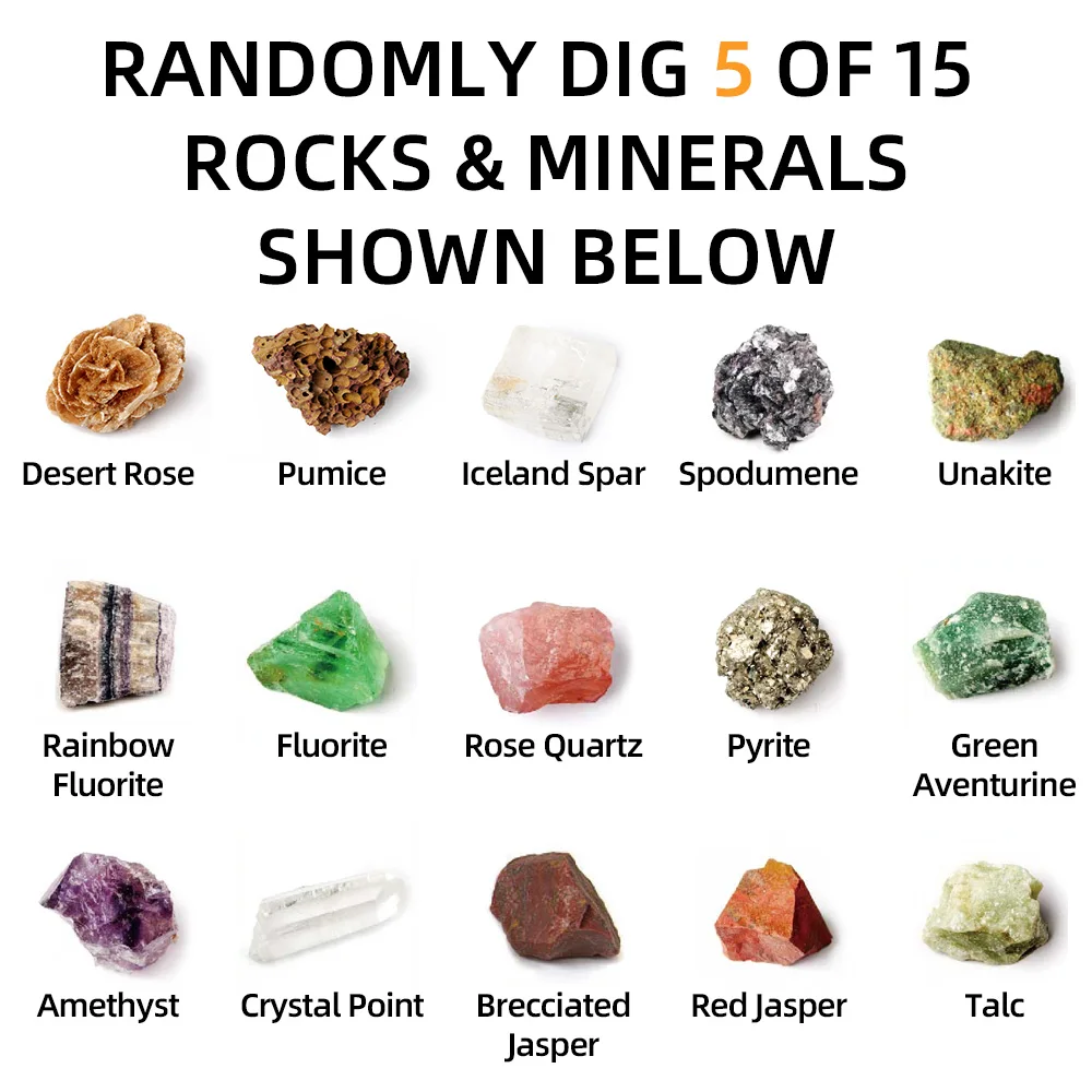 

5pcs Rocks and Minerals Kit Gems Archaeology Dig-out Mineral Mine for Children Educational Toys for Christma Gift Birthday