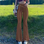 Женские однотонные длинные брюки с высокой талией, модные повседневные облегающие брюки-клеш, коричневыезеленыечерные