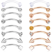 16pcs stainless steel rook daith earrings cz ball curved eyebrow tongue belly barbell body piercing 16g 8mm 516