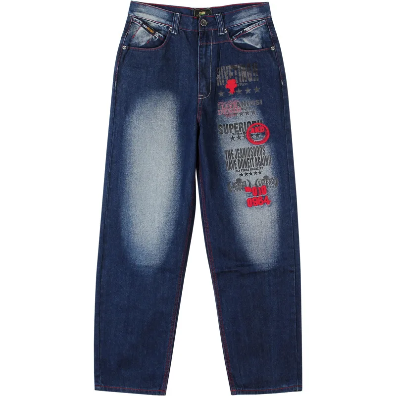 

SEVEYFAN Hip Hop Jeans Men's Washed Embroidered Loose Denim Pants Street Dance Skateboard Trousers Male