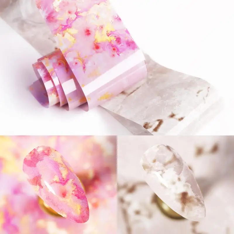 1 коробка градиентные Сияющие фольги для ногтей мраморный узор наклейки на ногти