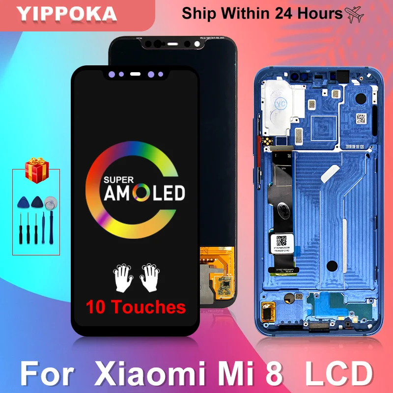 Pantalla LCD Original de 6,21 "para xiaomi Mi 8, montaje de digitalizador, pantalla t&aacute;ctil, M1803E1A-0