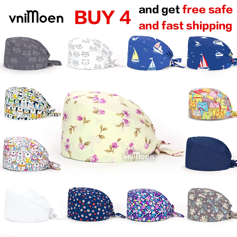 

Удобная мягкая поглощающая пот Регулируемая медицинская шапочка с принтом для медсестры аксессуары для женщин Стоматологическая хирургическая шапочка s