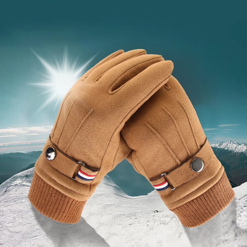 

VIP -Men's Winter Gloves Suede Warm Split Finger Gloves Outdoor Sport Driving Buckle Design Male Touch Screen Mittens